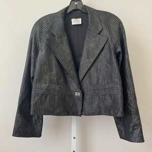 Christine Albers M Black Pinstripe Cropped Blazer Jacket Vintage Foxtrot